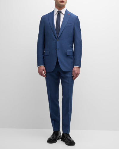 Shop Isaia Men's Solid Wool-mohair Suit In Medium Blue