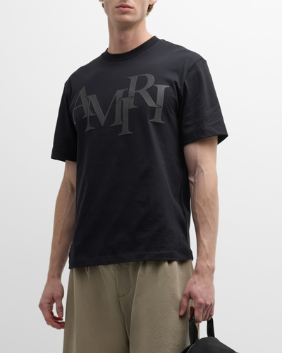 Shop Amiri Men's Staggered Logo T-shirt In Black