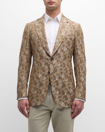 Shop Isaia Men's Camo Cashmere-linen Blazer In Pastel Brown