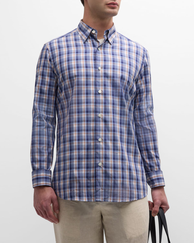 Shop Zegna Men's Classic-fit Cotton Check Sport Shirt In Dark Blue Check