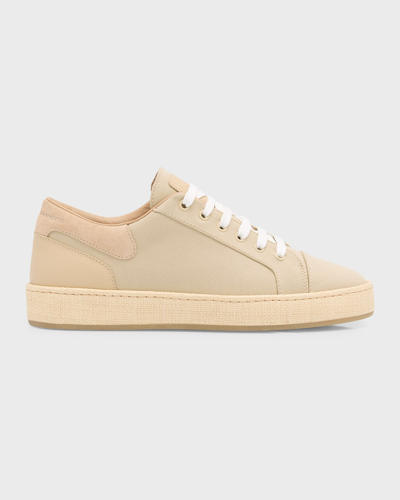 Shop Giuseppe Zanotti Men's Gz-city Textile And Leather Low-top Sneakers In Crema