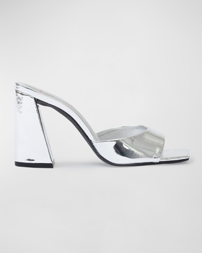 Shop Black Suede Studio Daisy Patent Mule Sandals In Silver Mirror Met