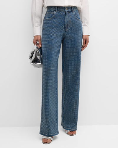 Shop Kobi Halperin Kendall Mid-rise Diamante Straight-leg Denim Jeans In Indigo