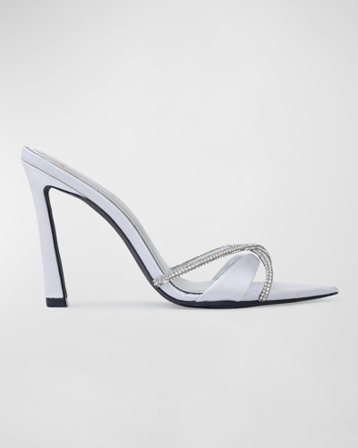 Shop Black Suede Studio Sienna Crystal Crisscross Mule Sandals In Lilac Hint Satin