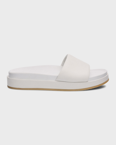 Shop Giuseppe Zanotti Men's Grained Leather Slide Sandals In Bianco
