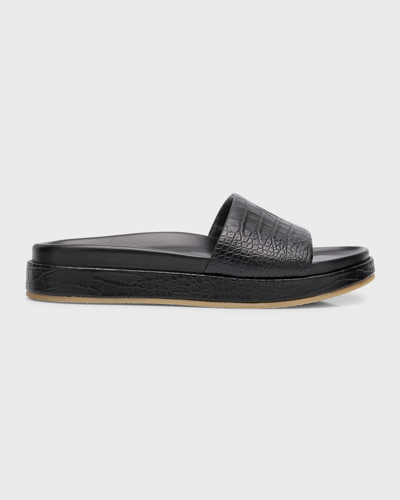 Shop Giuseppe Zanotti Men's Gz-indi Brazileiro Croc-effect Leather Slide Sandals In Nero
