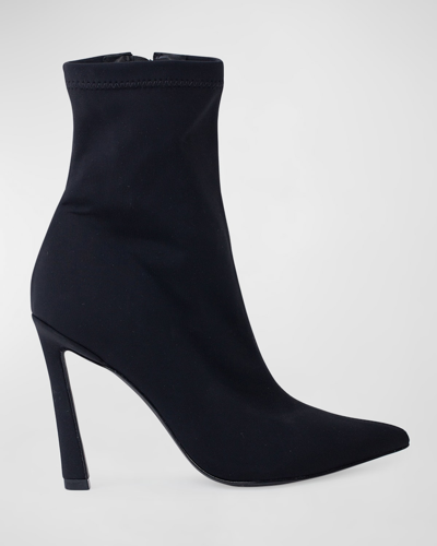 Shop Black Suede Studio Chiara Stretch Stiletto Ankle Booties In Black Lycra