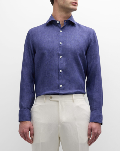 Shop Canali Men's Classic-fit Linen Sport Shirt In Navy