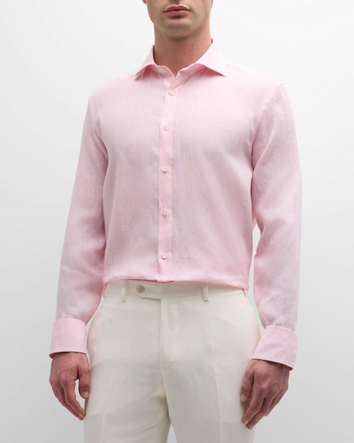 Shop Canali Men's Classic-fit Linen Sport Shirt In Pink