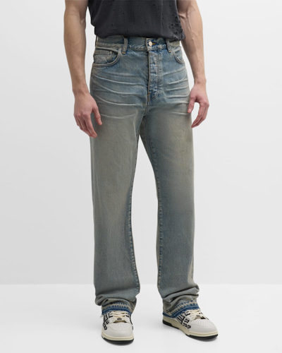 Shop Amiri Men's Faded Straight-leg Jeans In Antique Indigo