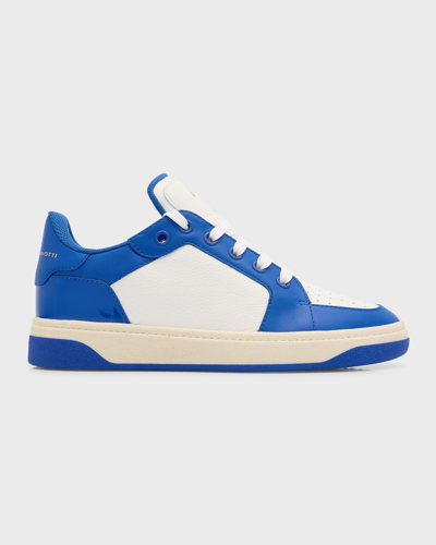 Shop Giuseppe Zanotti Men's Arena Gz94 Bicolor Leather Low-top Sneakers In Whtblue