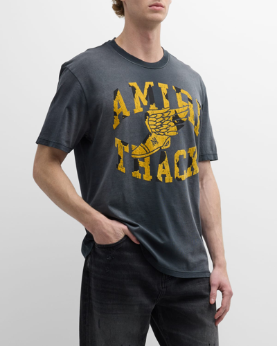 Shop Amiri Men's Faded Jersey Track Logo T-shirt In Faded Black
