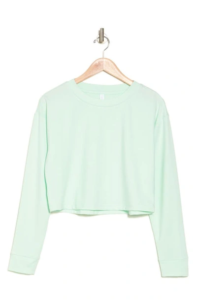 Shop Z By Zella Long Sleeve French Terry Crop T-shirt In Green Glimmer
