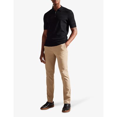 Shop Ted Baker Stree Half-zip Textured Stretch-knit Polo Shirt In Black