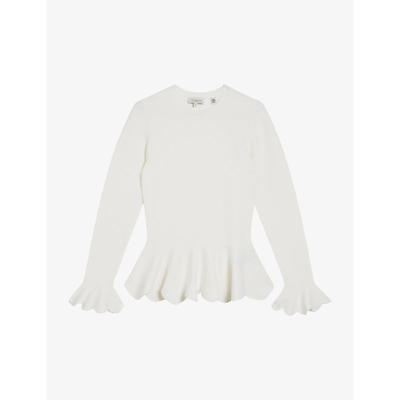 Shop Ted Baker Womens Ivory Lillyyy Peplum-hem Long-sleeve Stretch-knit Top