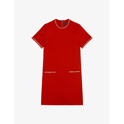 Shop Ted Baker Women's Red Rozlia Bouclé-trim Regular-fit Woven Mini Dress