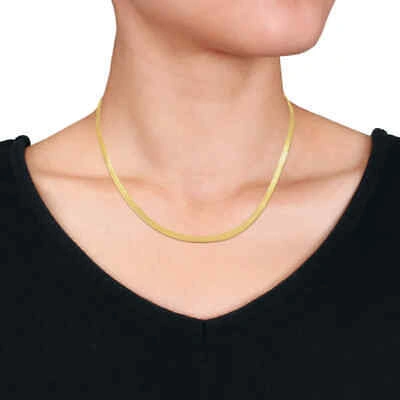 Pre-owned Amour 3.5mm Flex Herringbone Chain Necklace In 10k Yellow Gold, 18 In