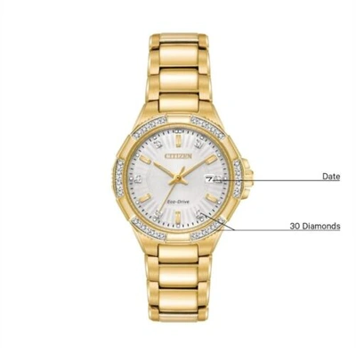 Pre-owned Citizen Womens Eco-drive Riva Diamonds Markers Date Gold Watch 30mm Ew2462-51a