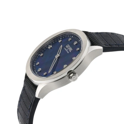 Pre-owned Gevril Women's 10043 Morcote Swiss Quartz Diamond Blue Mop Dial Leather Watch