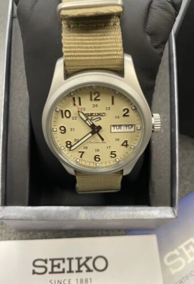 Pre-owned Seiko 5 Sport Automatic Beige Nylon Strap Mid-size Watch Srpj83 Made In Japan