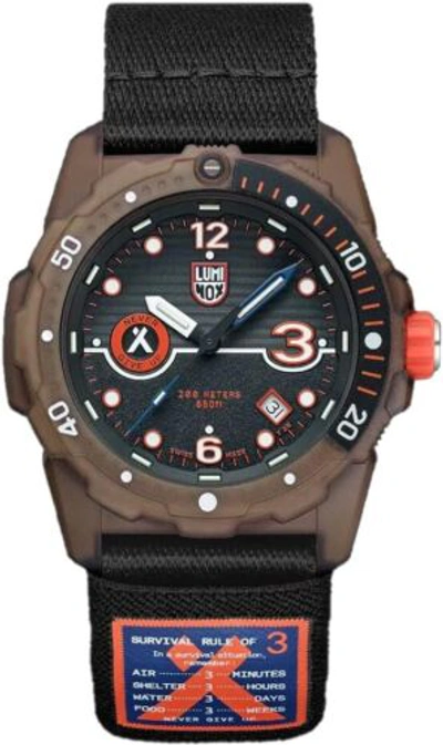 Pre-owned Luminox Xb.3721.eco Bear Grylls Survival Rule Of 3 Sea Series Black Strap Watch
