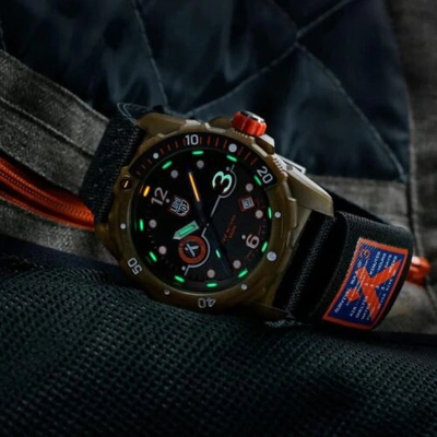 Pre-owned Luminox Xb.3721.eco Bear Grylls Survival Rule Of 3 Sea Series Black Strap Watch