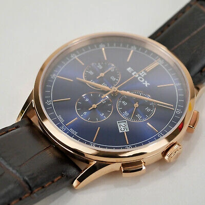 Pre-owned Edox Les Vauberts Chronograph Luxury Gold Swiss Men's Watch 42mm 10236-37rc-buir