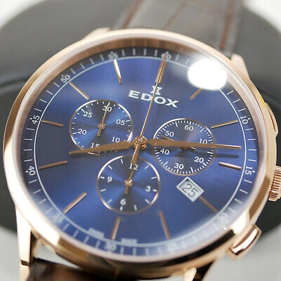 Pre-owned Edox Les Vauberts Chronograph Luxury Gold Swiss Men's Watch 42mm 10236-37rc-buir