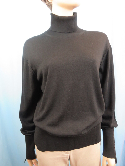 Pre-owned Burberry Black Nabuna Logo Cuff Merino Wool Silk Turtleneck Pullover Sweater L