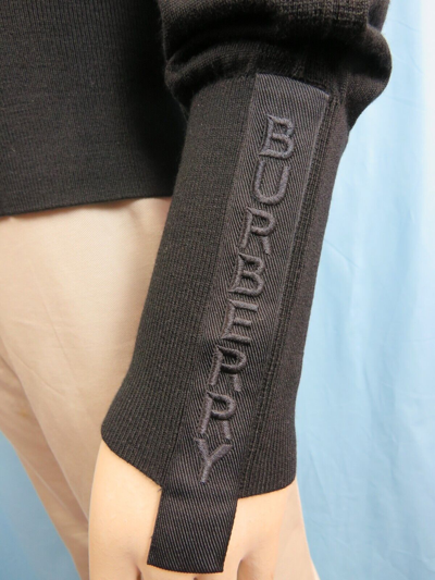 Pre-owned Burberry Black Nabuna Logo Cuff Merino Wool Silk Turtleneck Pullover Sweater L