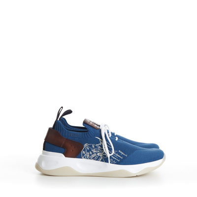 Pre-owned Berluti 1220$ Aveiro Blue Shadow Knit & Leather Sneaker - Scritto Embroidery