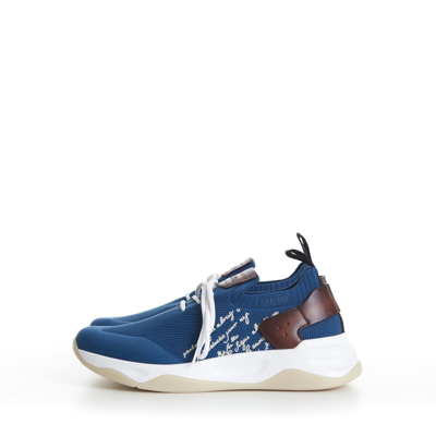 Pre-owned Berluti 1220$ Aveiro Blue Shadow Knit & Leather Sneaker - Scritto Embroidery