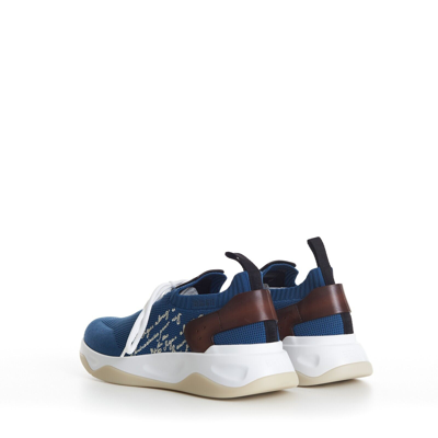 Pre-owned Berluti 1220$ Aveiro Blue Shadow Knit & Leather Sneaker - Scritto Embroidery