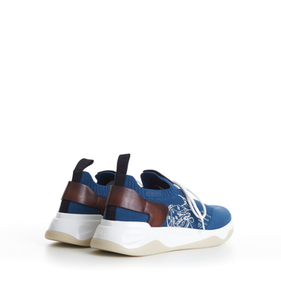 Pre-owned Berluti 1220$ Aveiro Blue Shadow Knit & Leather Sneaker - Scritto Embroidery