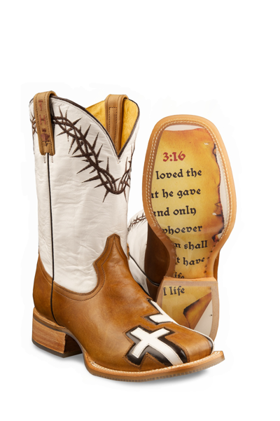 Pre-owned Tin Haul Womens Brown/white Leather Between Two Thieves Cowboy Boots