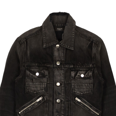 Pre-owned Amiri Aged Black Cotton Core Double Slanted Trucker Jacket Size Xs $990
