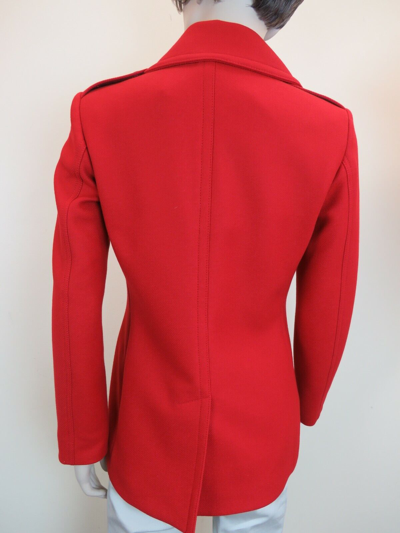 Pre-owned Burberry $950  Tumblebridge Red Wool Double Breasted Pea Coat Jacket Us 6 Eu 40