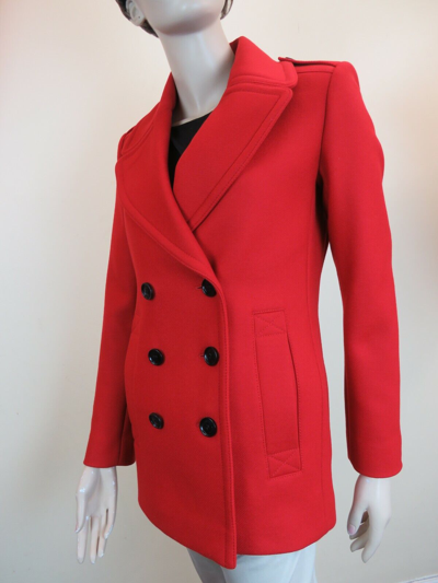 Pre-owned Burberry $950  Tumblebridge Red Wool Double Breasted Pea Coat Jacket Us 6 Eu 40