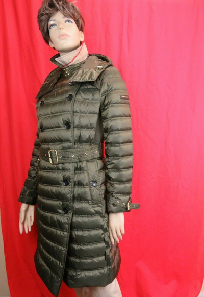 Pre-owned Burberry $1k  Chesterford Green Hooded Belted Quilted Down Parka Coat Jacket L