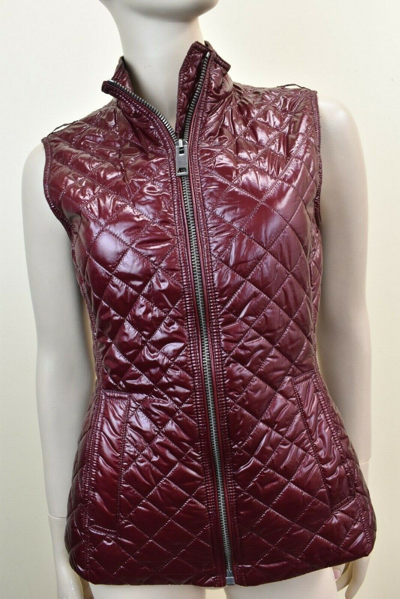 Pre-owned Burberry $1595  Blairmont Black Wool Burgundy Quilted Vest Coat Jacket Us 8 Uk 10 In Red