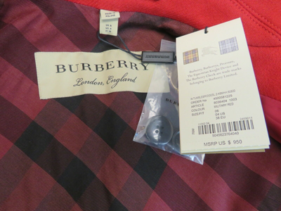 Pre-owned Burberry $950  Tumblebridge Red Wool Double Breasted Pea Coat Jacket Us 6 Eu 40