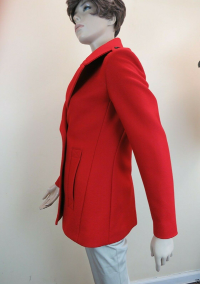 Pre-owned Burberry $950  Tumblebridge Red Wool Double Breasted Pea Coat Jacket Us 6 Eu 40