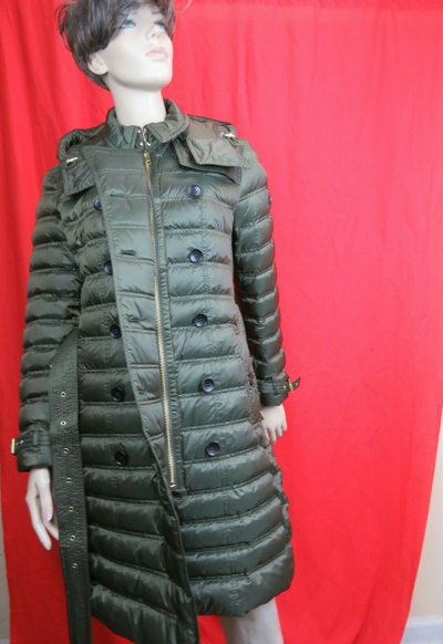 Pre-owned Burberry $1k  Chesterford Green Hooded Belted Quilted Down Parka Coat Jacket L