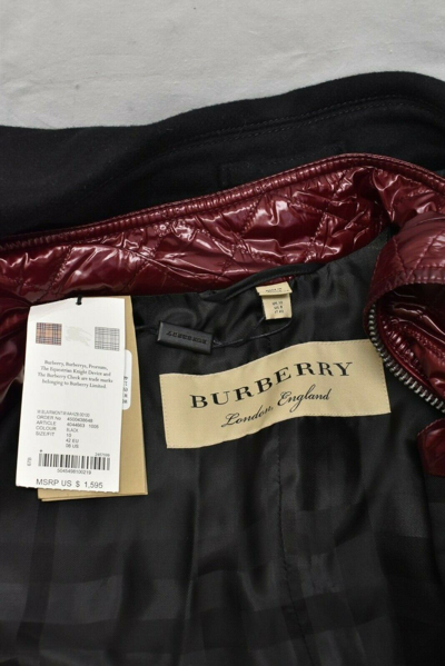 Pre-owned Burberry $1595  Blairmont Black Wool Burgundy Quilted Vest Coat Jacket Us 8 Uk 10 In Red