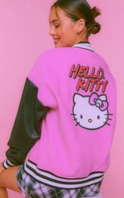 Pre-owned Forever 21 Hello Kitty And Friends Varsity Jacket, Size Small (oversized) In Pink
