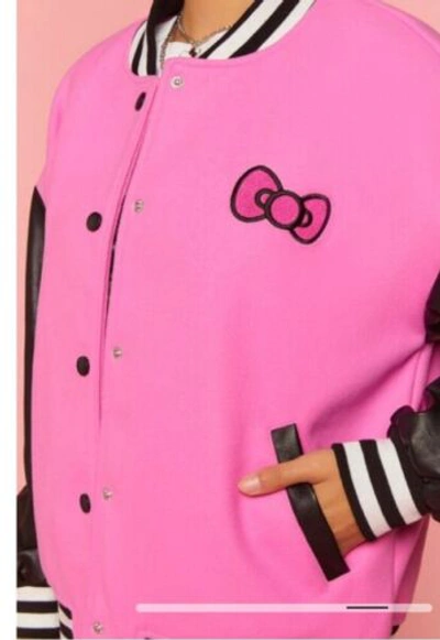 Pre-owned Forever 21 Hello Kitty And Friends Varsity Jacket, Size Small (oversized) In Pink