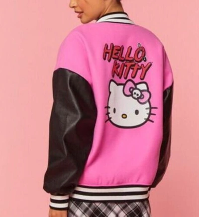 Pre-owned Forever 21 Hello Kitty And Friends Varsity Jacket, Size Small (oversized) In Pink