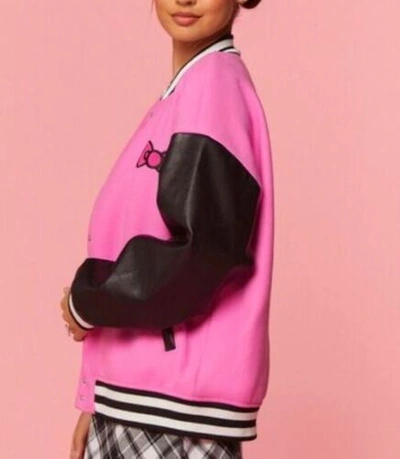 Pre-owned Forever 21 Hello Kitty And Friends Varsity Jacket, Size Small (oversized) In Pink