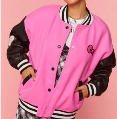 Pre-owned Forever 21 Hello Kitty And Friends Varsity Jacket, Size Small (oversized) In Pink