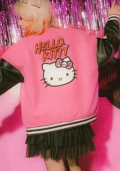 Pre-owned Forever 21 Hello Kitty And Friends Varsity Jacket, Size Small (oversized) In Pink
